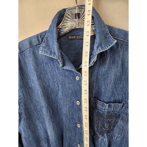 Nantucket Denim Shirt Dress Size 10 Pleated Skirt Long Sleeve Button Front - Picture 4 of 9